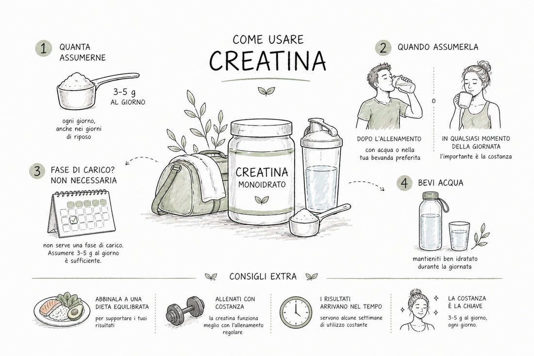 Come usare la creatina: guida completa (dosaggio, quando prenderla, errori)