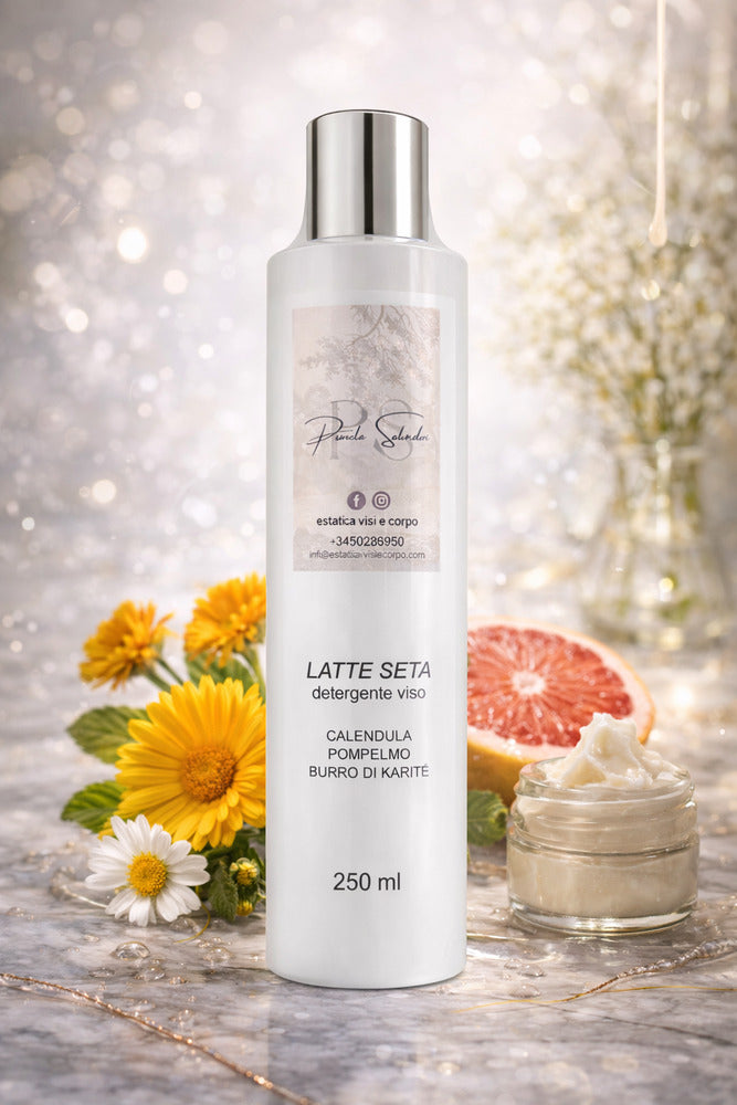 latte detergente viso cremoso a pH fisiologico, formulato per detergere delicatamente la pelle rispettandone l’equilibrio naturale.