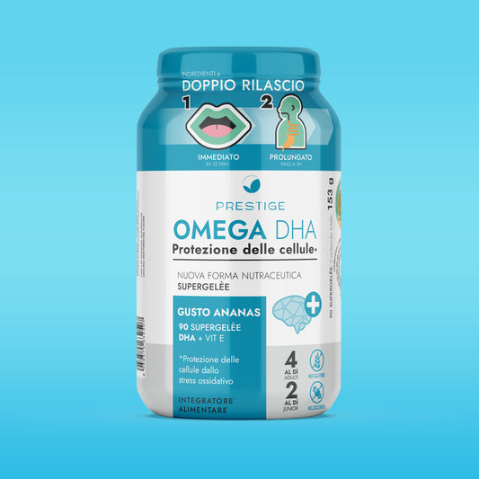 Omega DHA con vitamina E in gommose al gusto all'anans